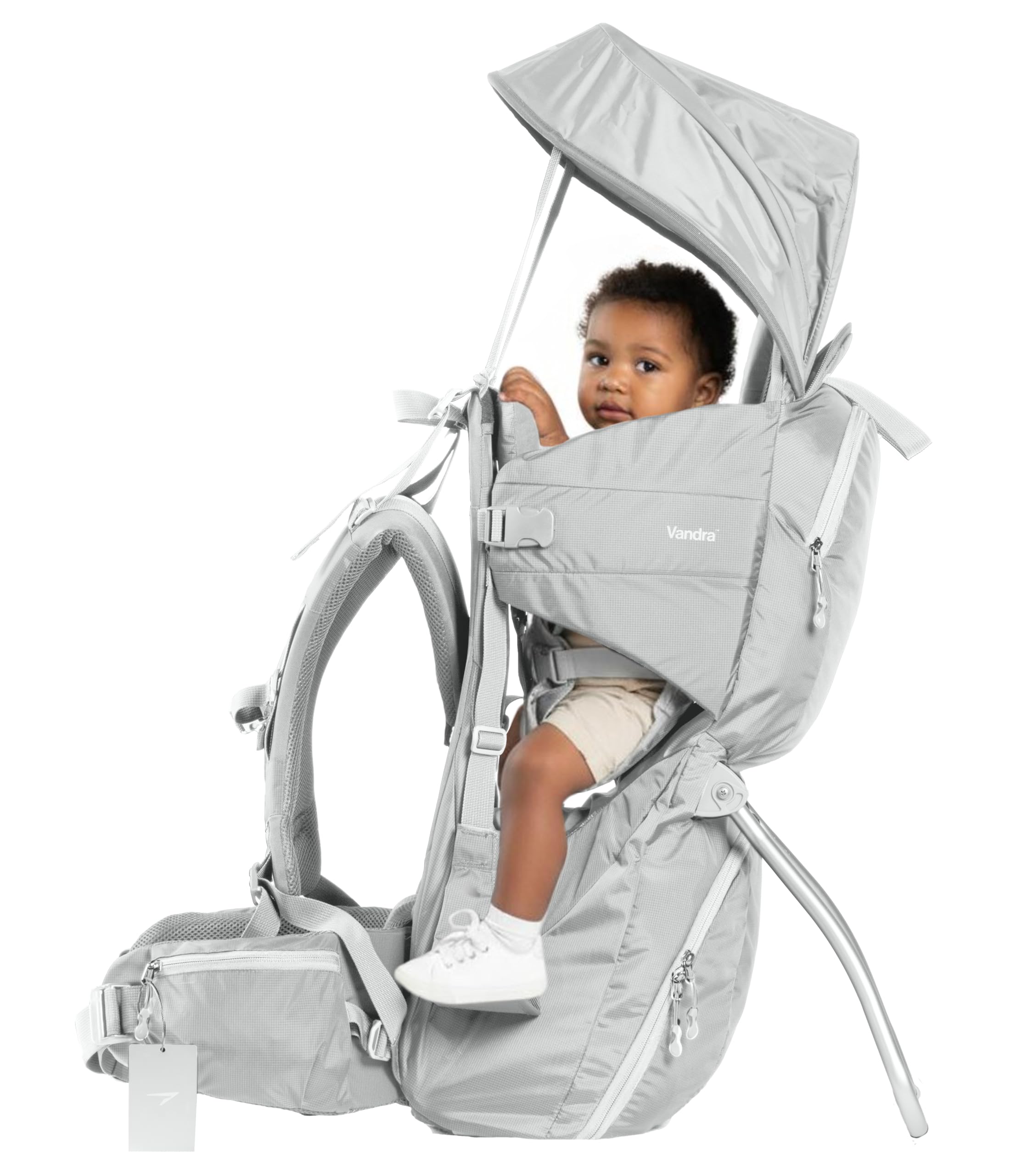 Vandra Glacier side-view highlighting breathable materials and easy-adjust fit for parent and baby
