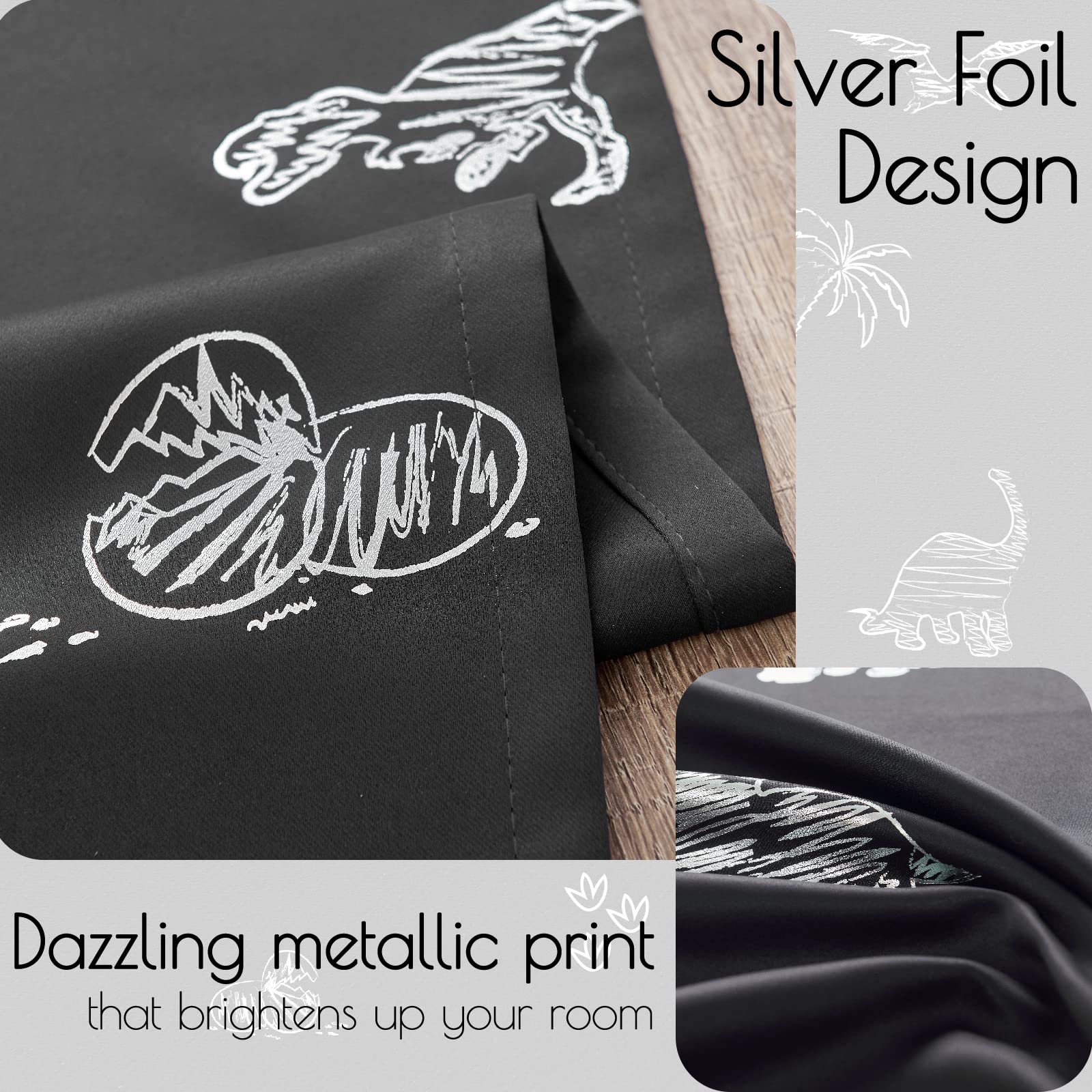 Vangao silver foil dinosaur curtains brighten boys and girls rooms.