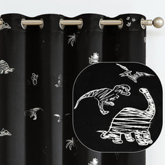Vangao dinosaur foil print curtains with 63-inch length for kids' rooms.