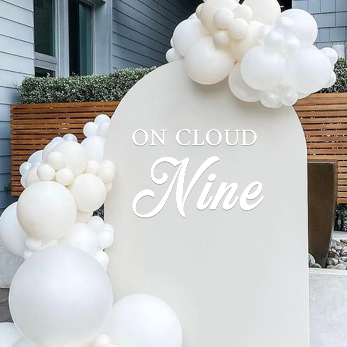 VANGNING On Cloud Nine wall decal on white backdrop enhances baby shower ambiance