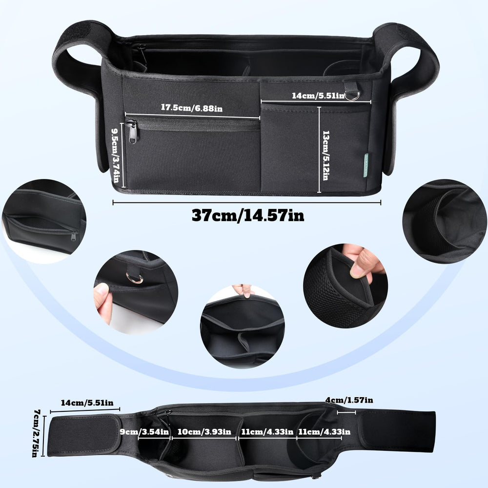 Vanleestar stroller organizer neoprene fabric emphasizing durable, easy-care construction.
