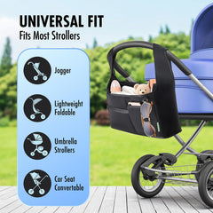 Vanleestar stroller organizer strap attachment highlights secure installation on most strollers.