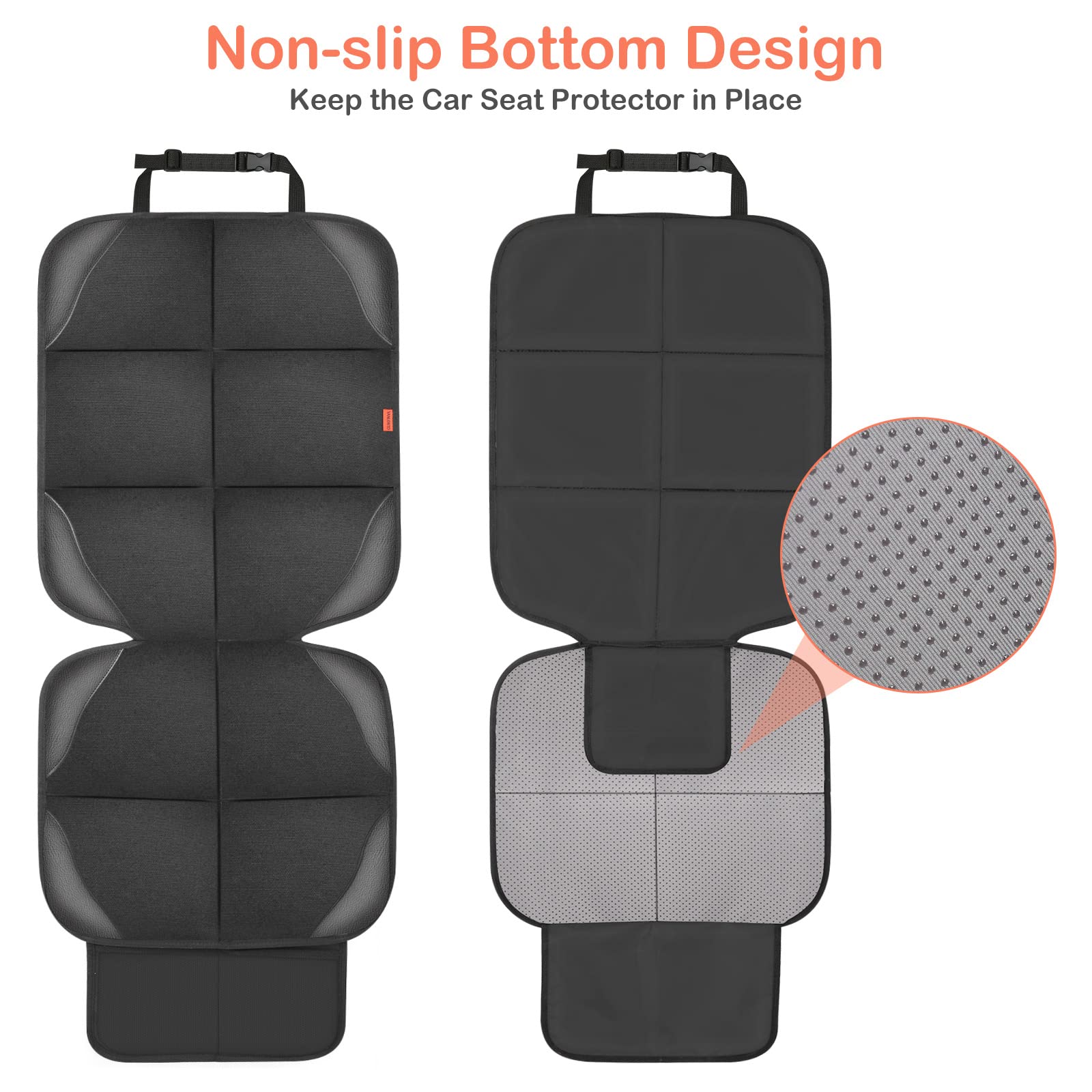 VANLONTD car seat protector close-up material highlights waterproof Oxford fabric durability.