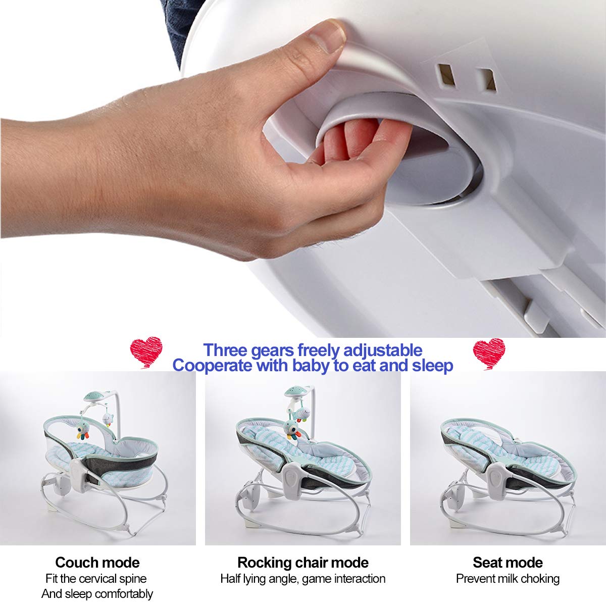 Vannetgo 3-in-1 baby bouncer bedside mode for interactive calming moments