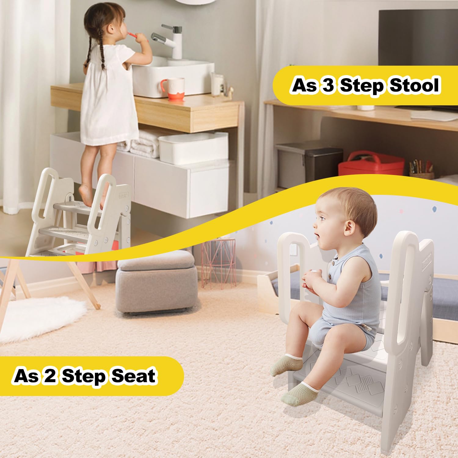 Vanpolchy Step Stool Toddlers Nonslip Treads support secure climbing for kids.