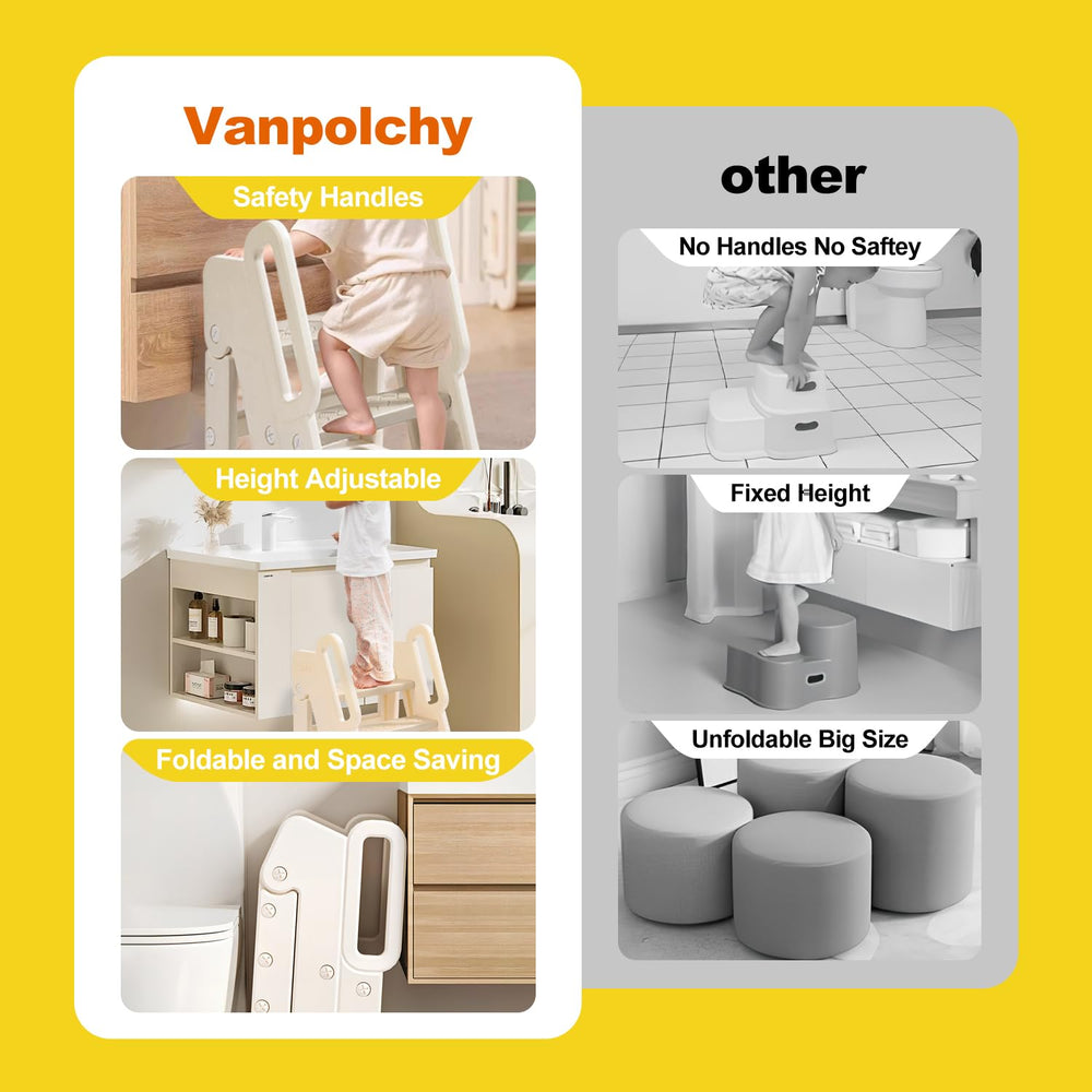 Vanpolchy Step Stool Toddlers with Handrails offer guided safe independent steps.