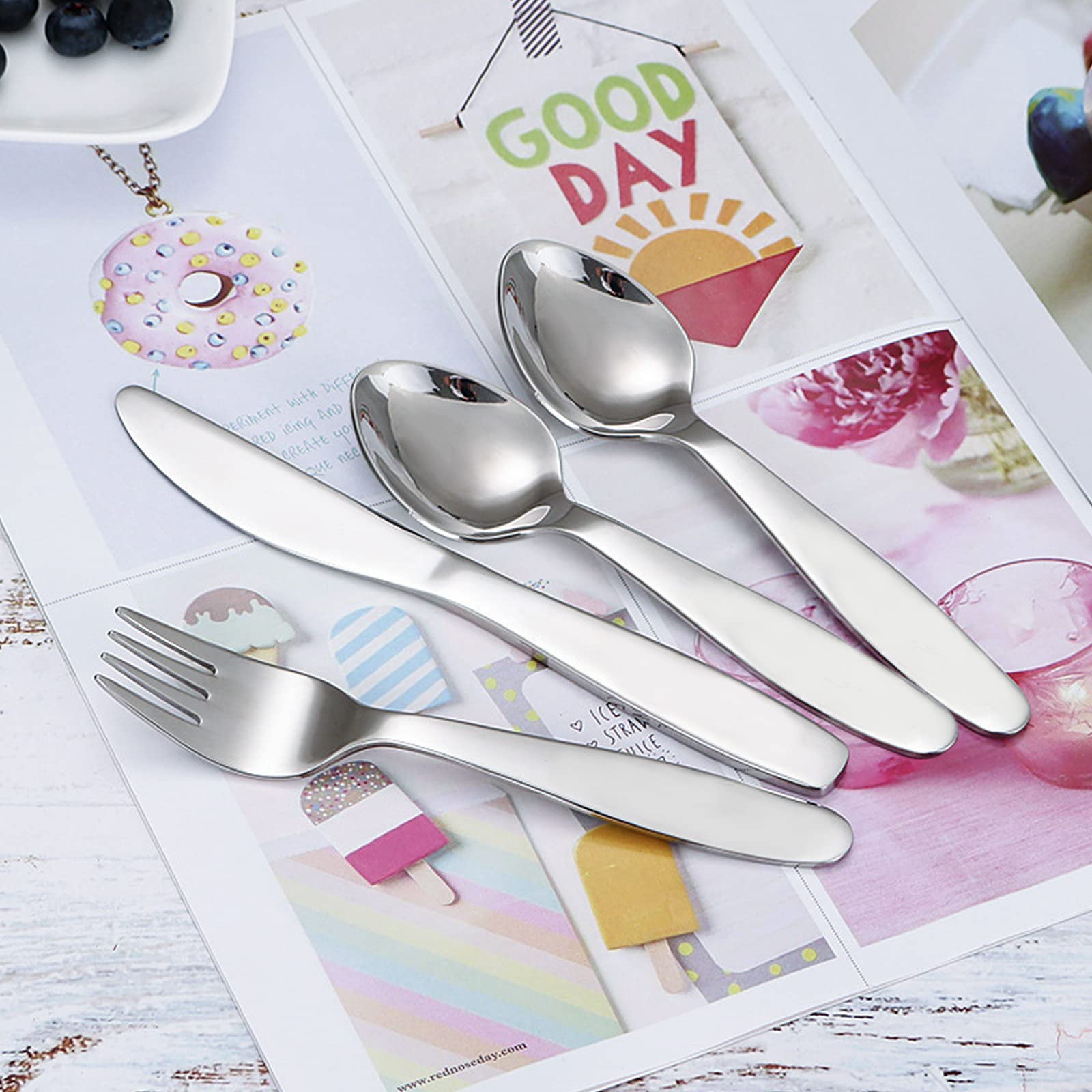 VANRA kids cutlery on table highlighting kid-friendly size and comfortable use