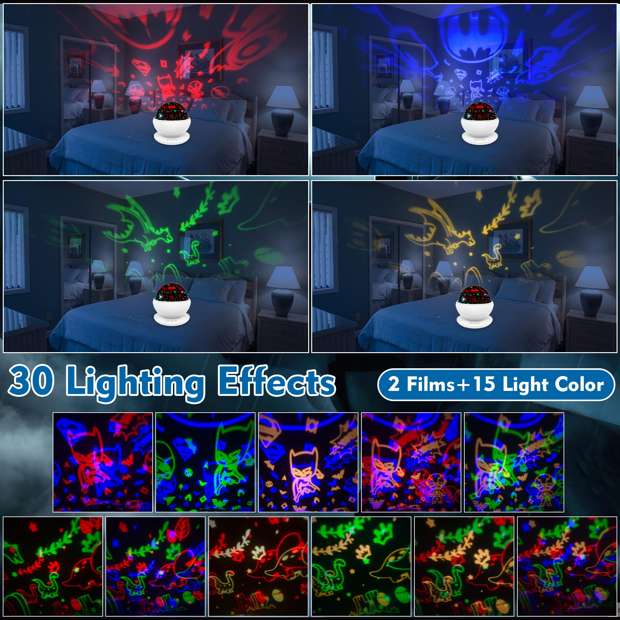 VANSHINIEER 360-degree rotation night-light creates full-room projection visuals.