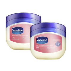 Vaseline Baby Petroleum Jelly jar close-up showing smooth texture and barrier protection.