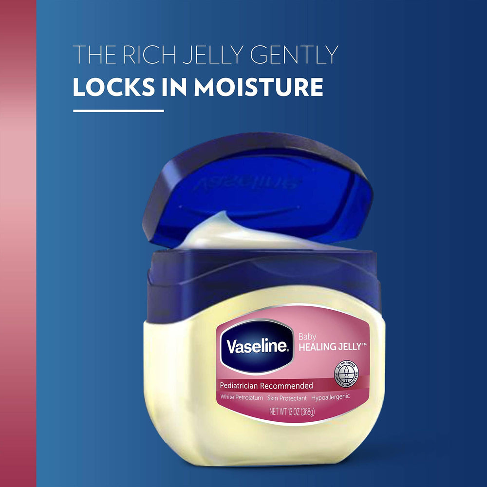 Vaseline Healing Jelly Baby pediatrician-recommended label emphasizes trusted baby skincare
