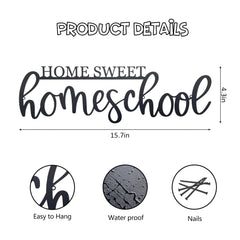 Vausart Home Sweet Homeschool metal wall sign close-up of the phrase for engaging decor.