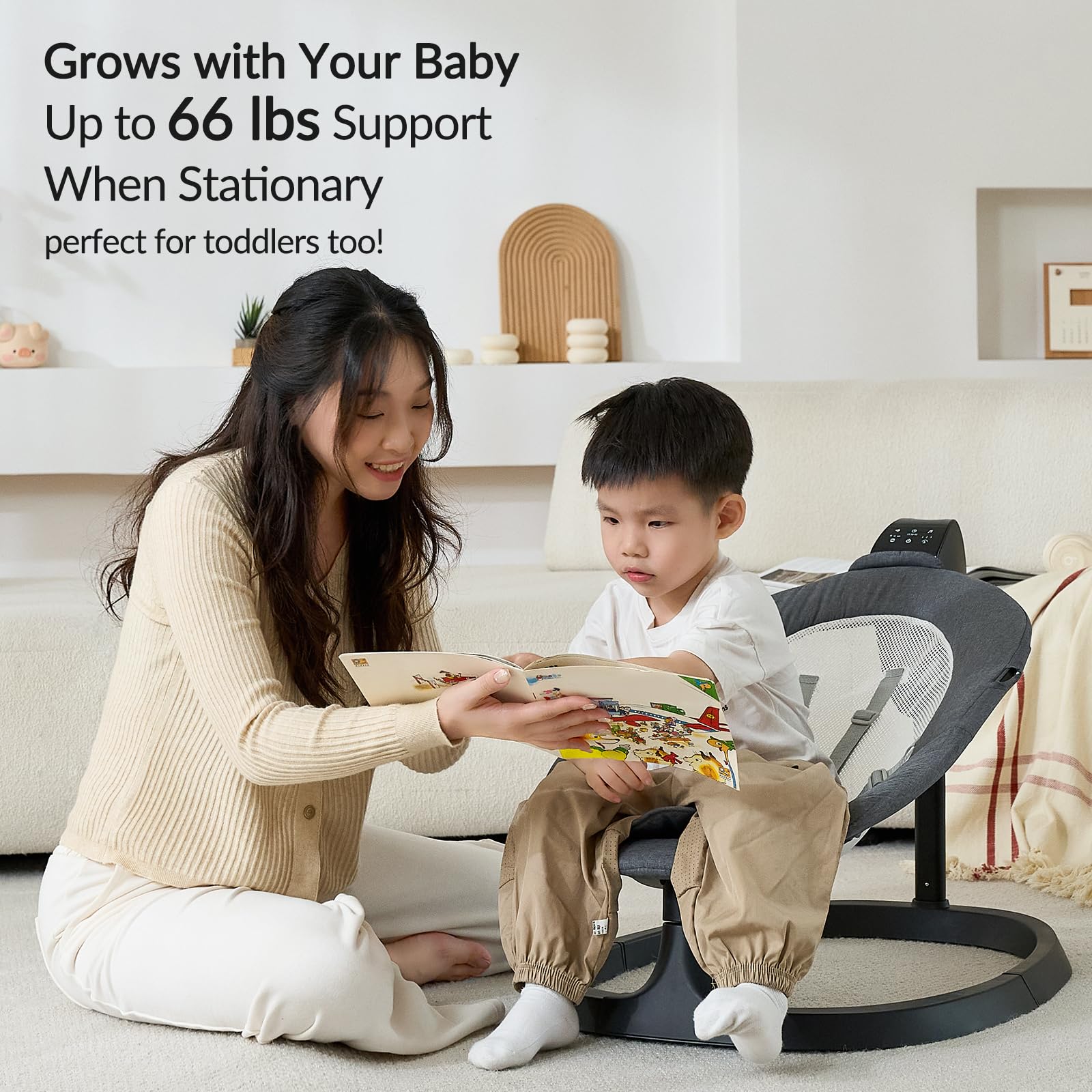 VaVaSoo adjustable recline demonstrates proper support as baby mood shifts
