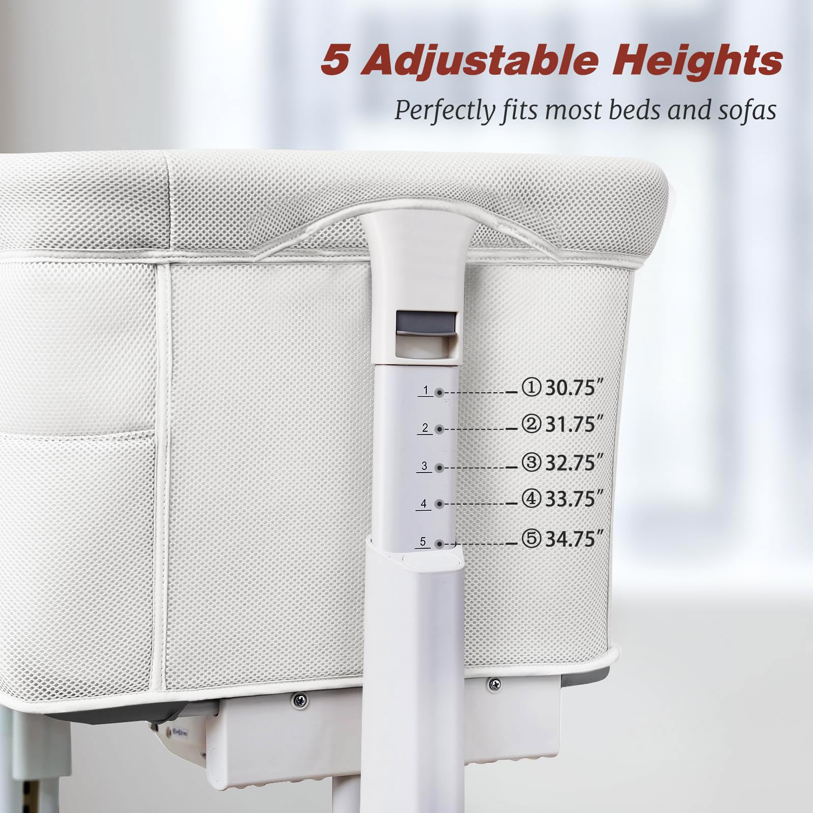 VaVaSoo bassinet on 360-degree wheels with brakes for quiet room-to-room movement.
