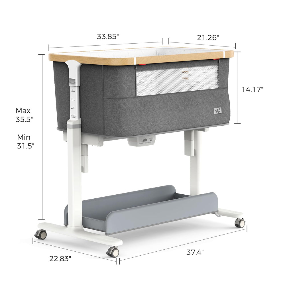 VaVaSoo rocking bassinet height-adjustment displays 5 levels for bed-friendly positioning.