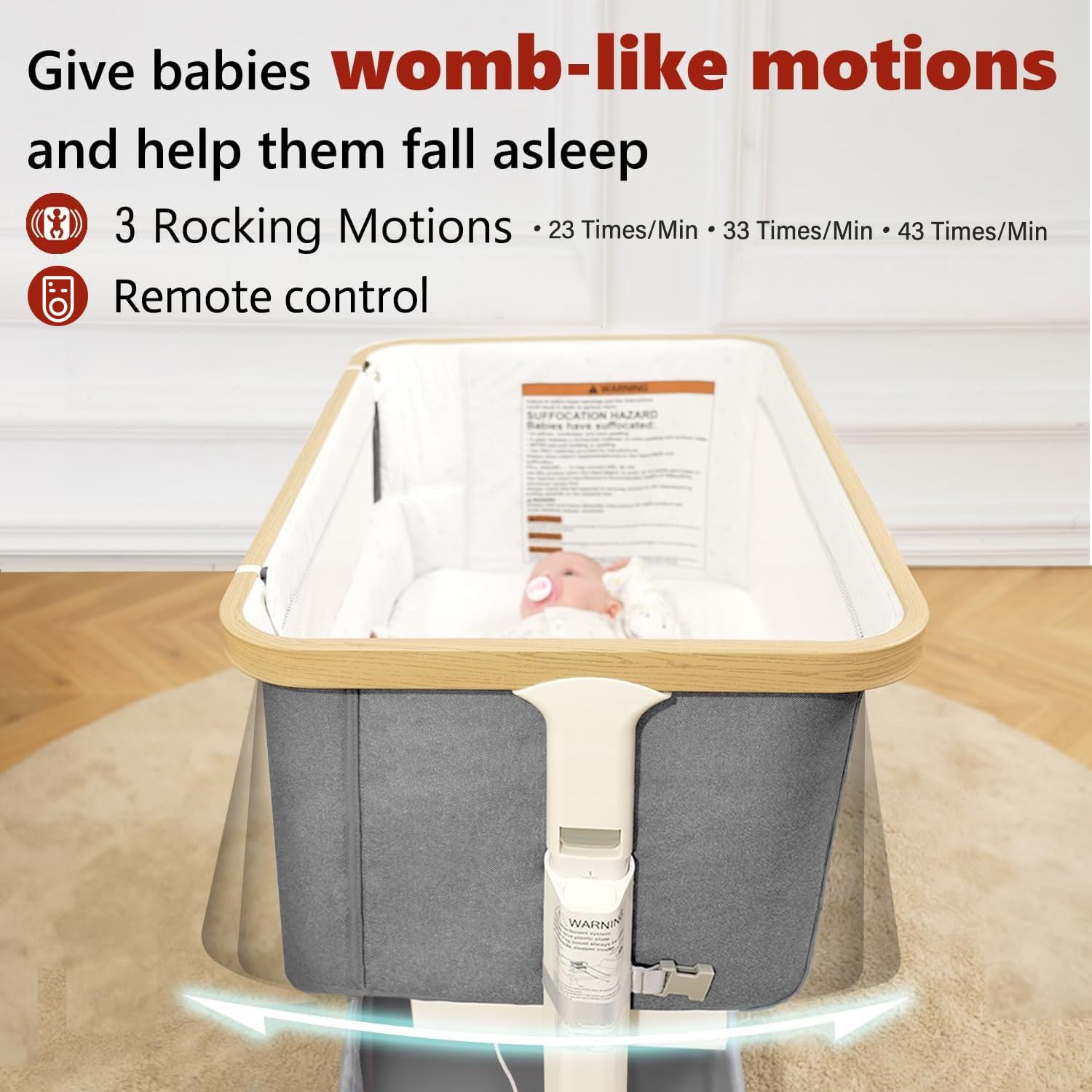 VaVaSoo rocking bassinet remote-control showcases easy, soothing adjustments for baby calm.