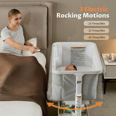 VaVaSoo bassinet shows 3-motion speeds to tailor soothing rhythms.