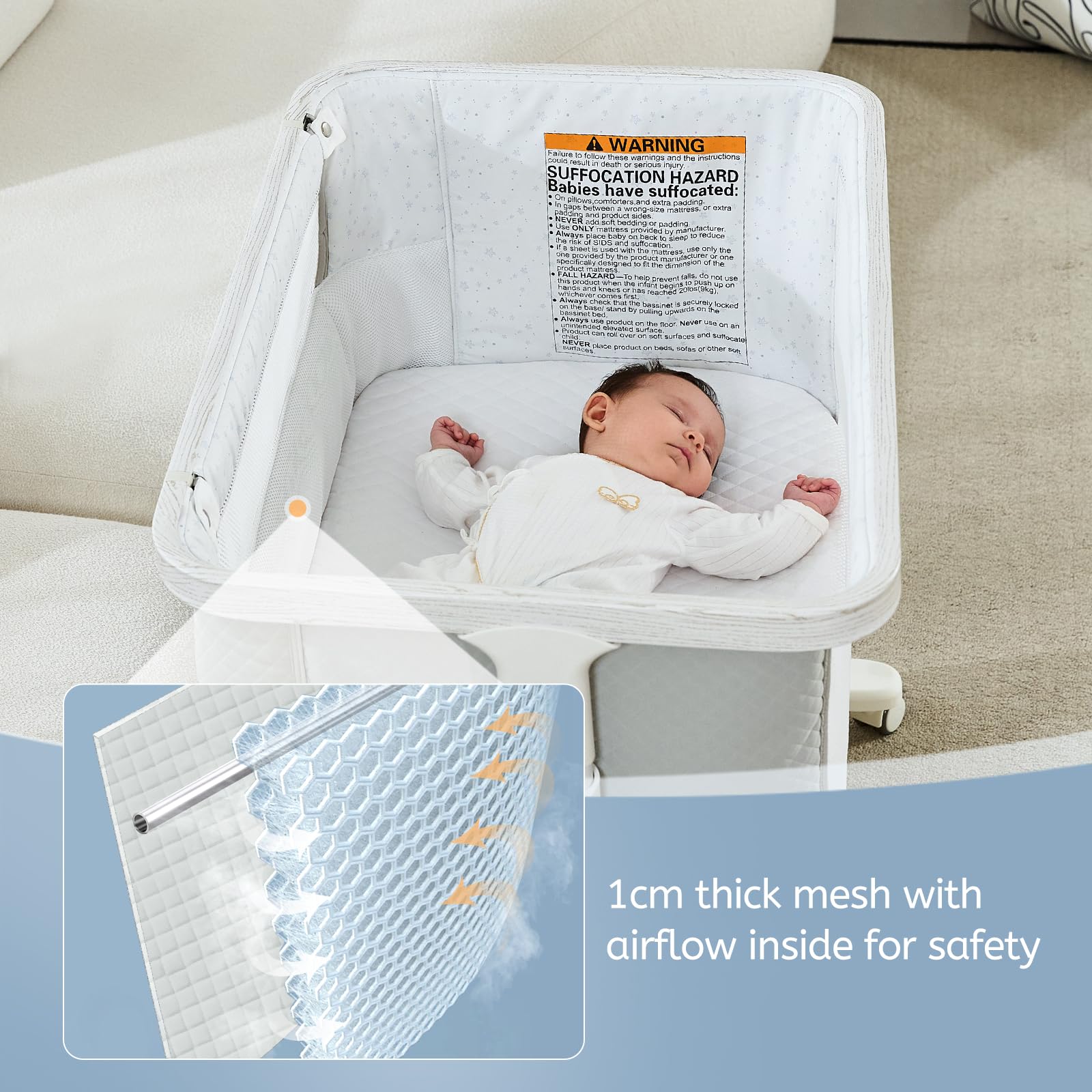 VaVaSoo bassinet wheels lock for safe, portable use.