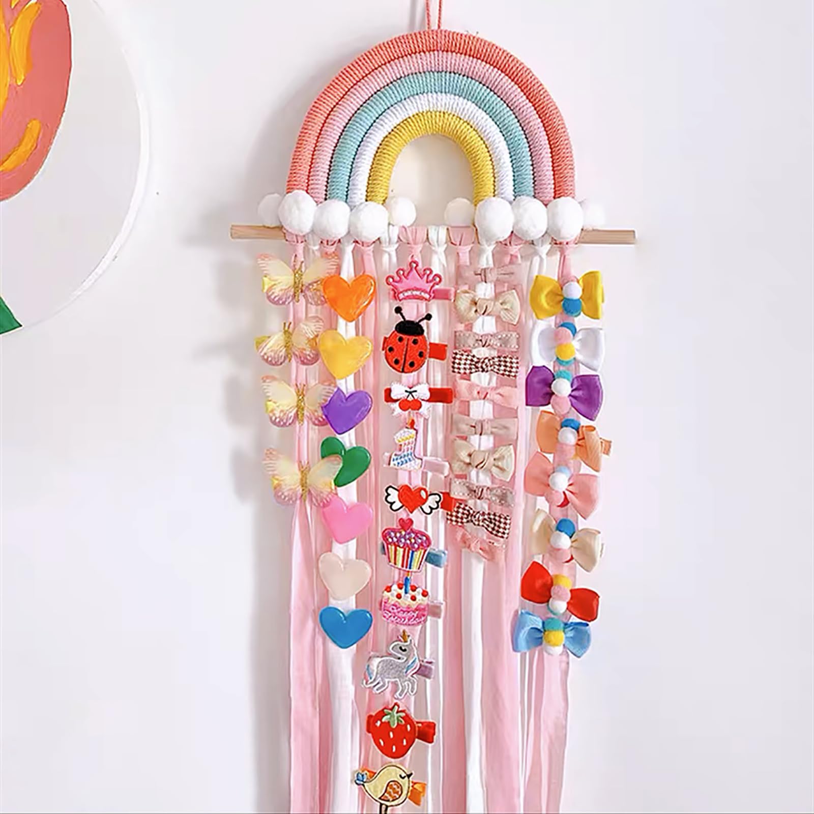Vawolecy hair accessory organizer display neatly showcases clips and headbands on the wall.