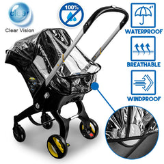 Vaxaape car-seat rain cover fitted on car seat demonstrating universal compatibility.