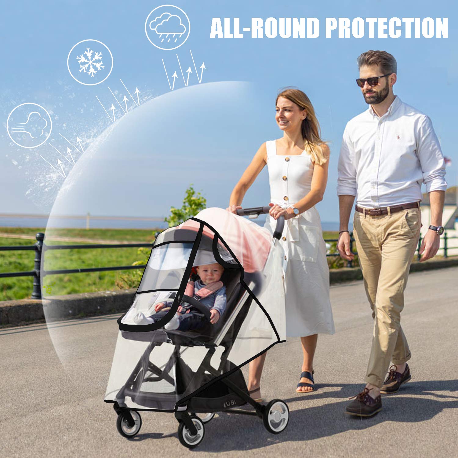 Vaxaape quick-install rain cover showcases fast setup for busy parents.