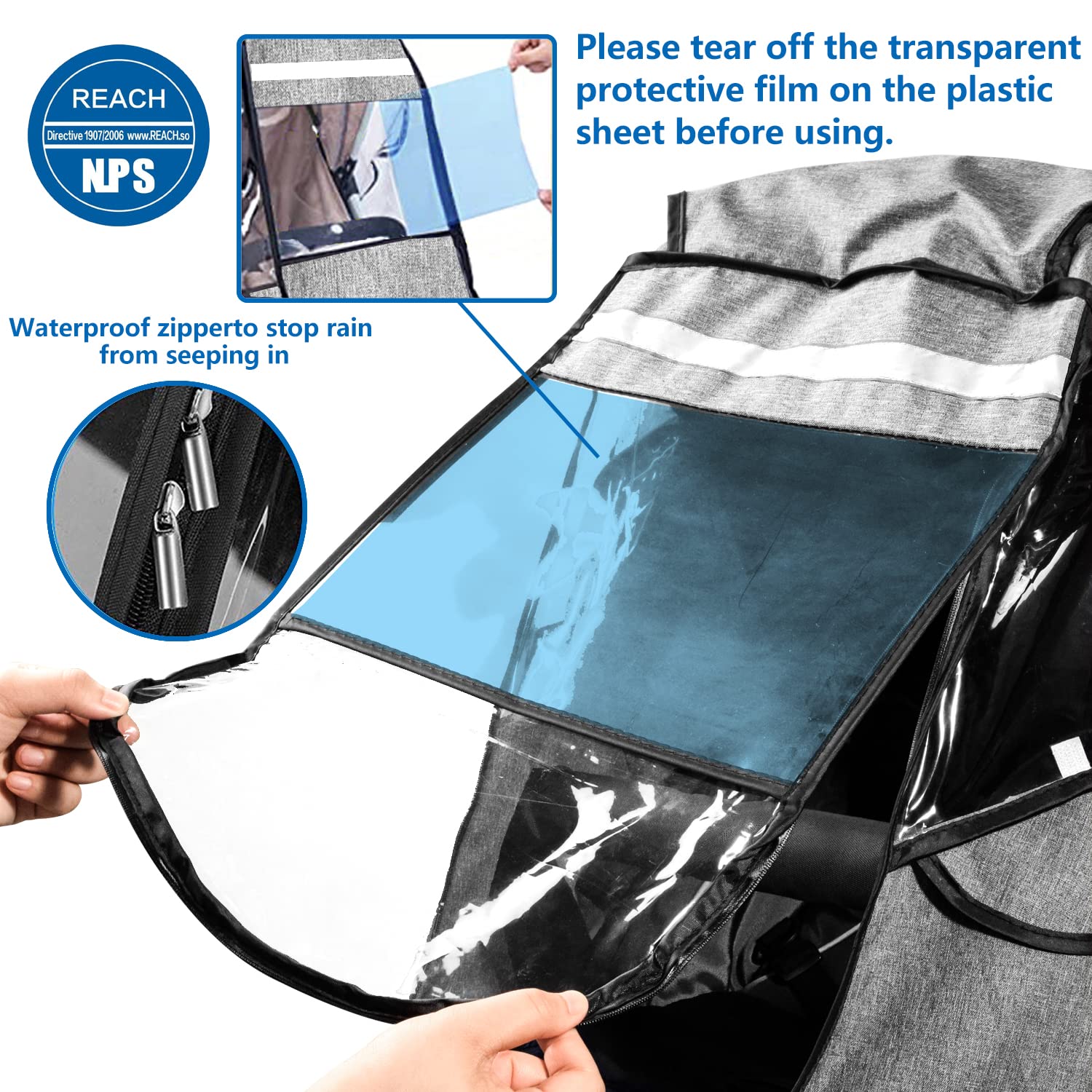 Vaxaape rain cover close-up highlighting nano waterproof coating for dryness