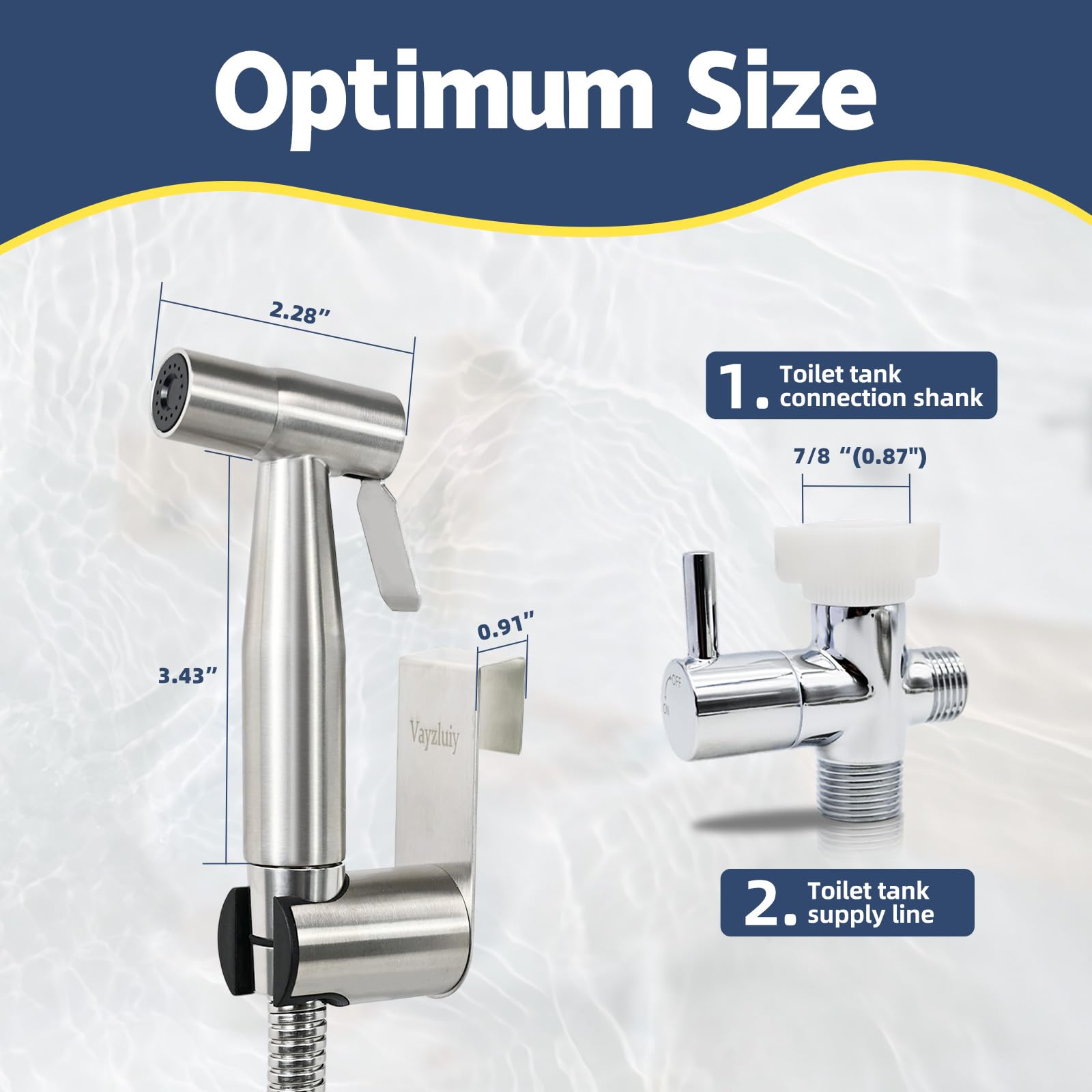 Vayzluiy bidet hose with stainless-steel braided construction ensures flexible, leak-resistant connection.