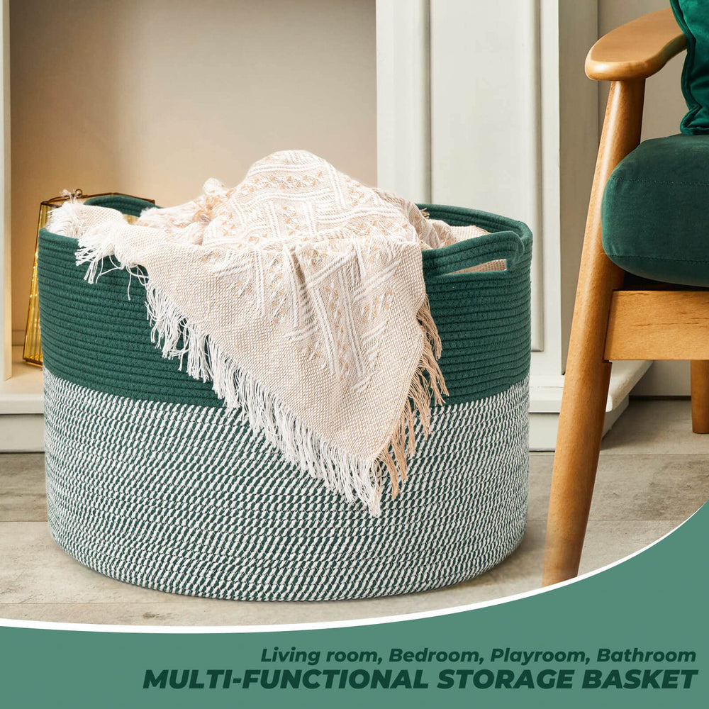 Vazpalas extralarge basket in nursery used for toys and organization.