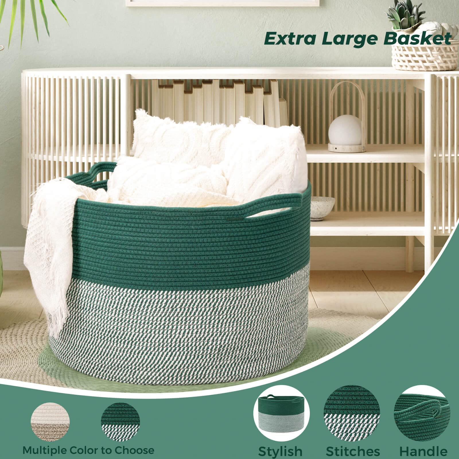 Vazpalas extralarge basket close-up shows soft cotton rope texture.
