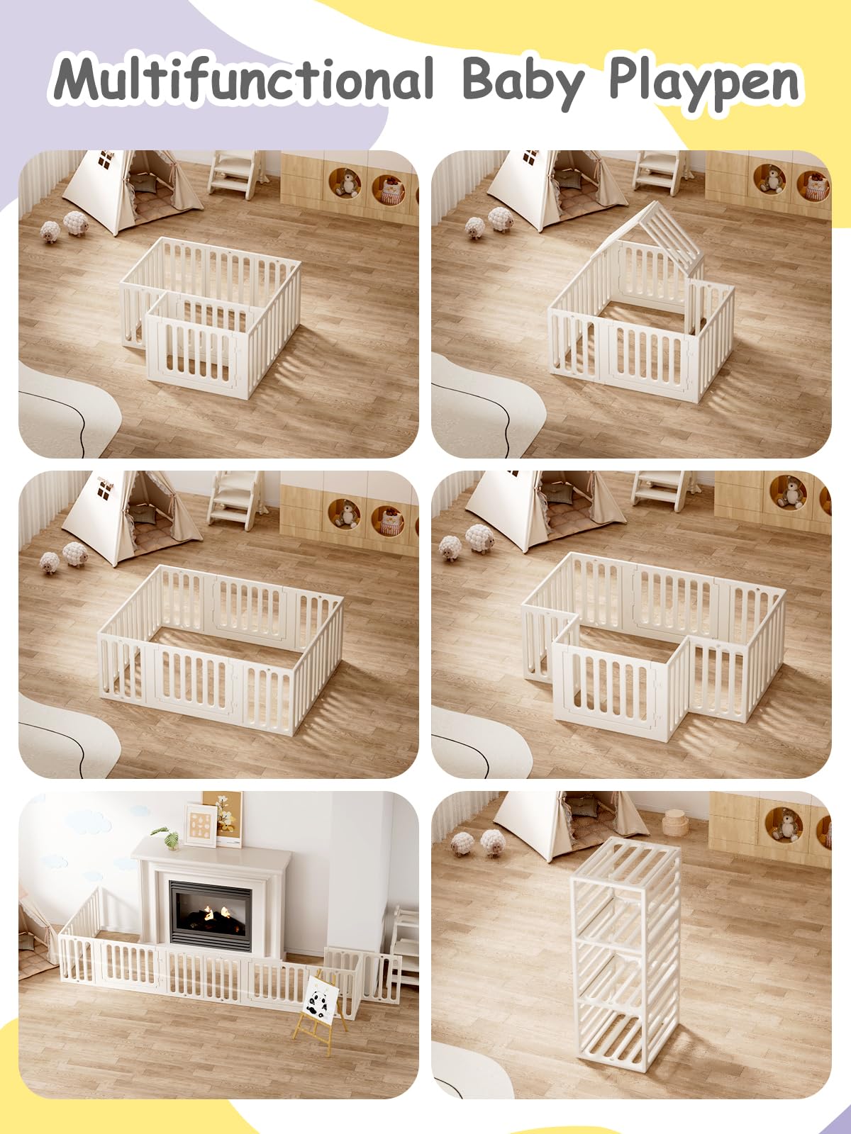 VBABY playpen rectangular setup enables versatile room planning.