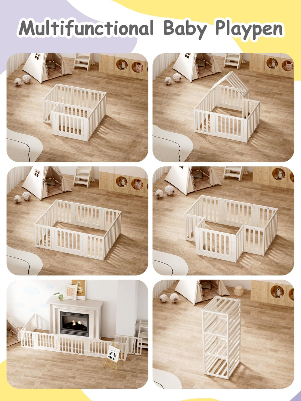 VBABY playpen rectangular setup enables versatile room planning.