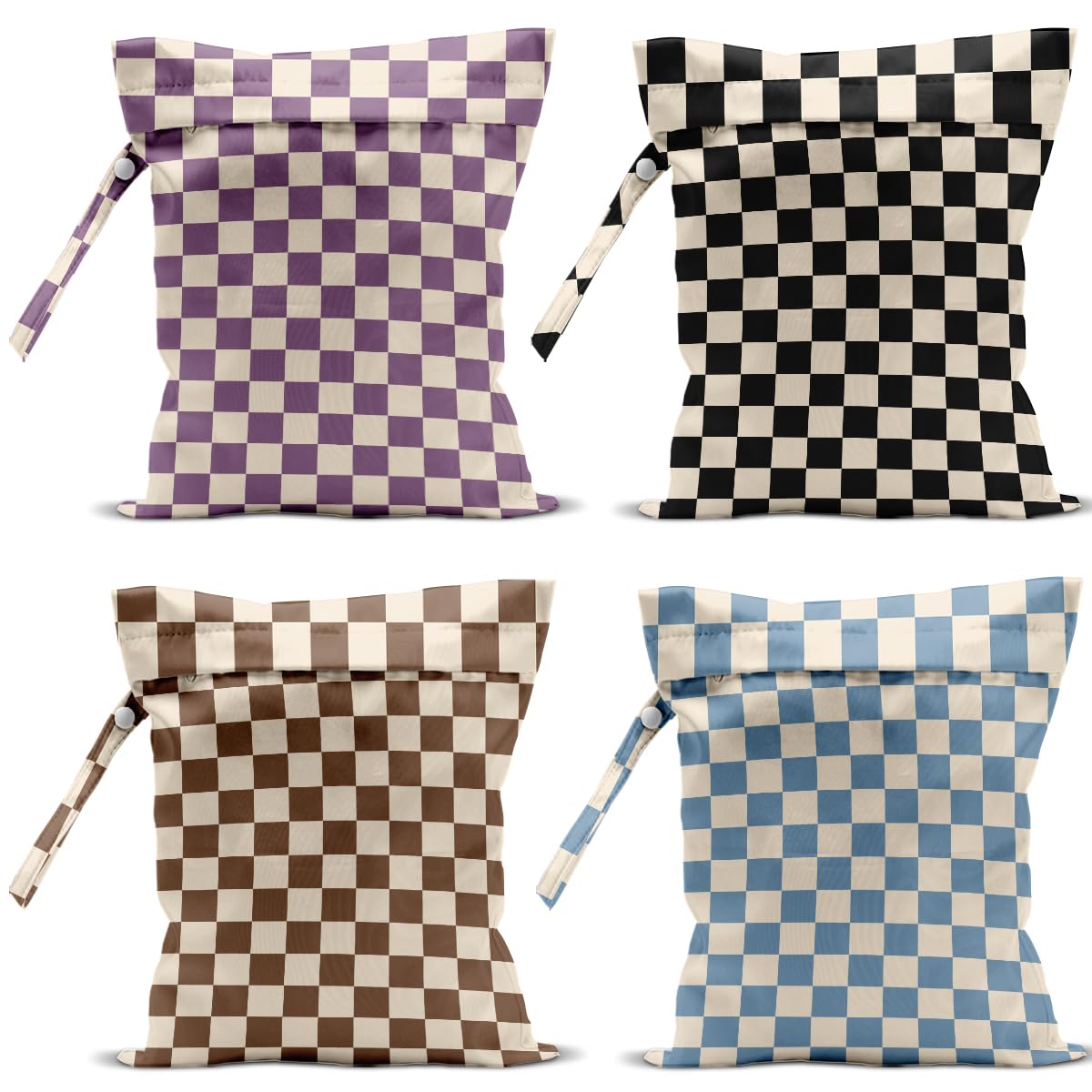 VBCVBGFH wet bag four-pack in colorful checkered pattern for travel organization.