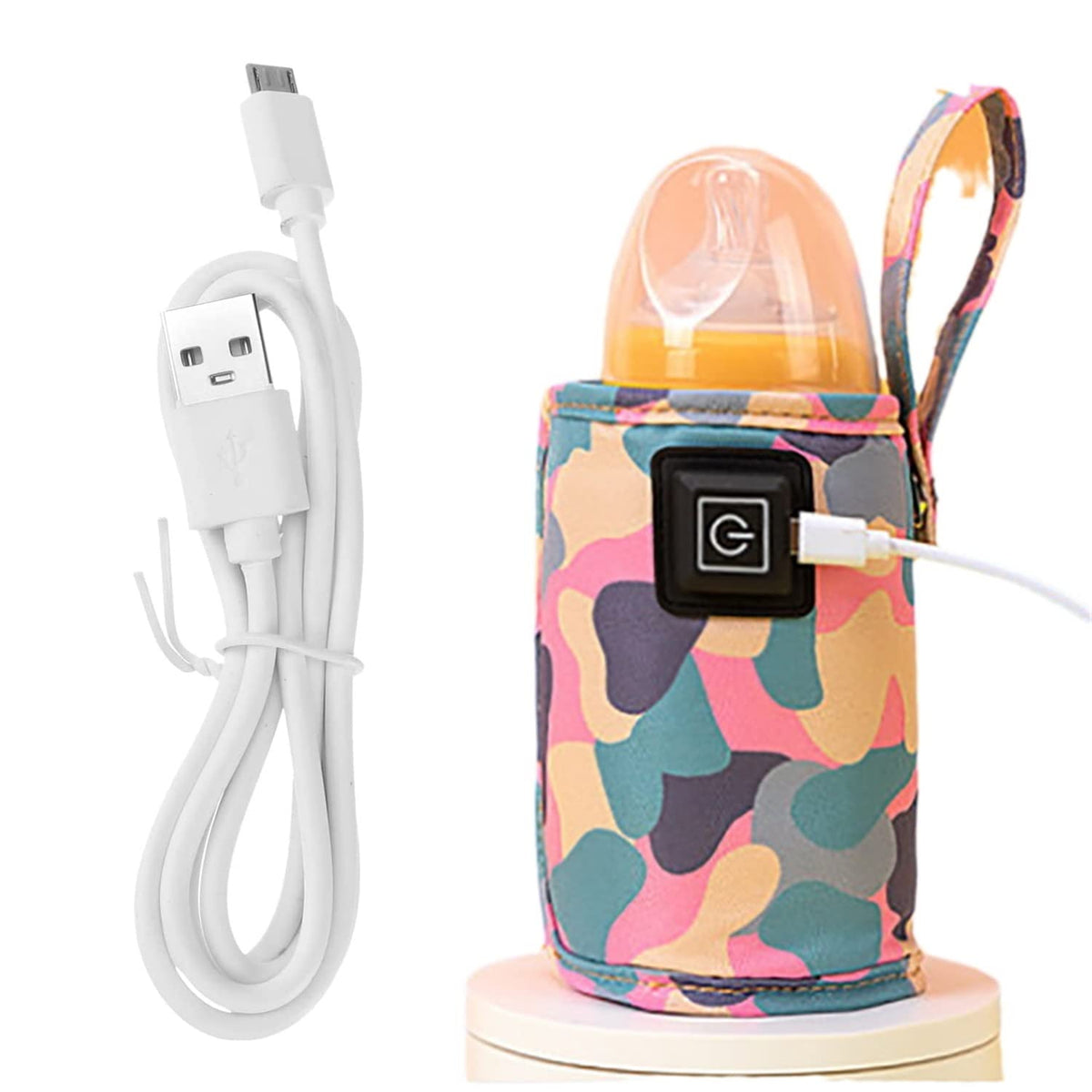 Vdhwter USB Milk Warmer Bag pink close-up, portable warmth on the go.