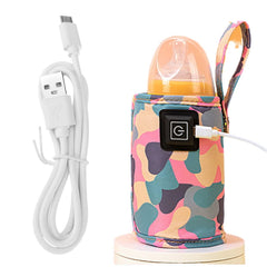 Vdhwter USB Milk Warmer Bag pink close-up, portable warmth on the go.