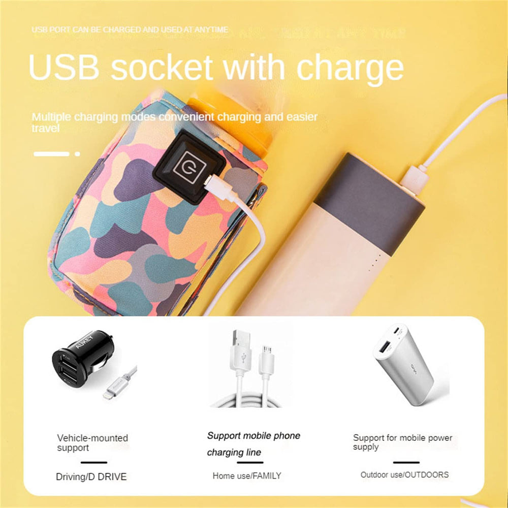 Vdhwter pink warmer bag with USB cable, maintains 60°C heat for milk.