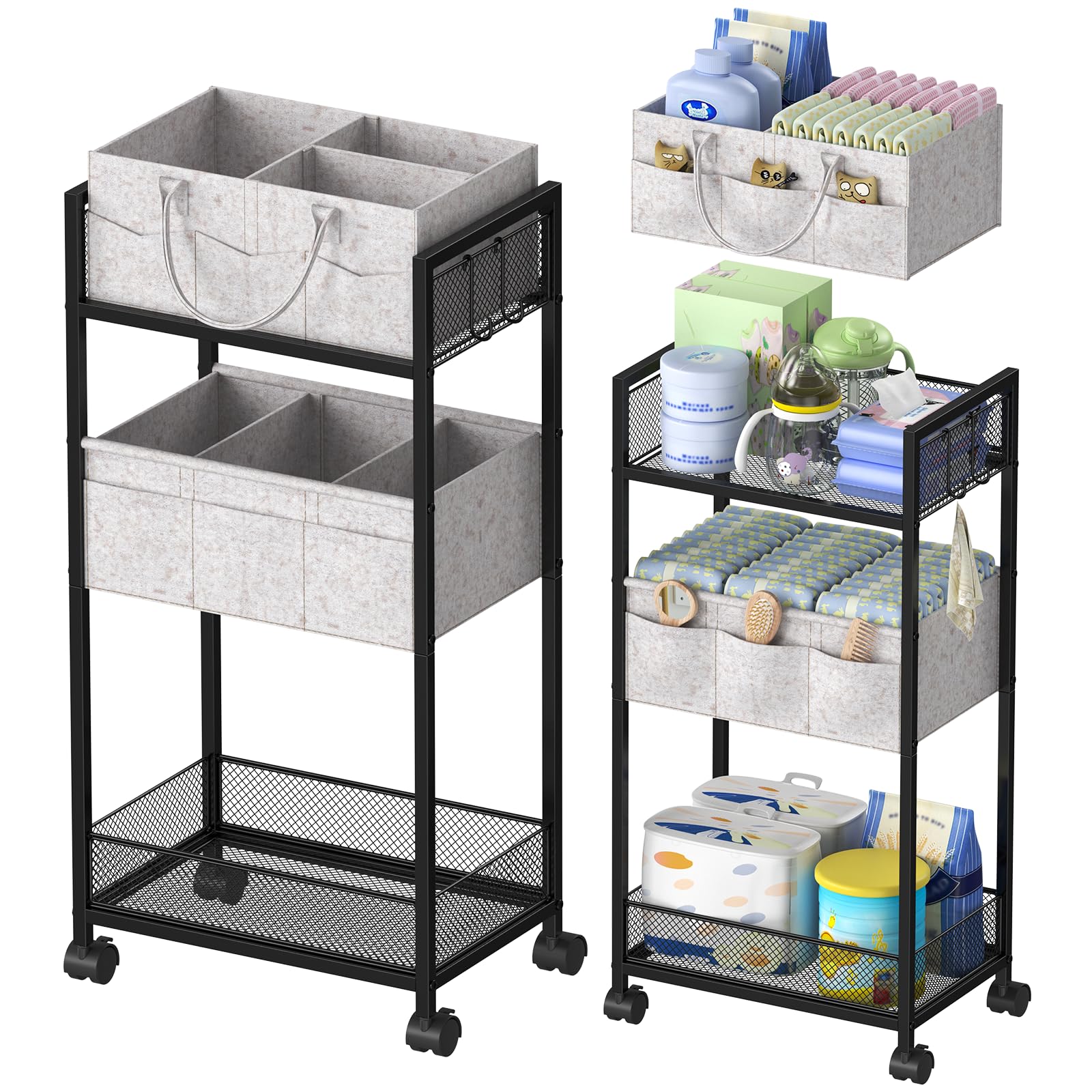 VEESUN 2In1 diaper caddy cart top layer detachable for on-the-go essentials