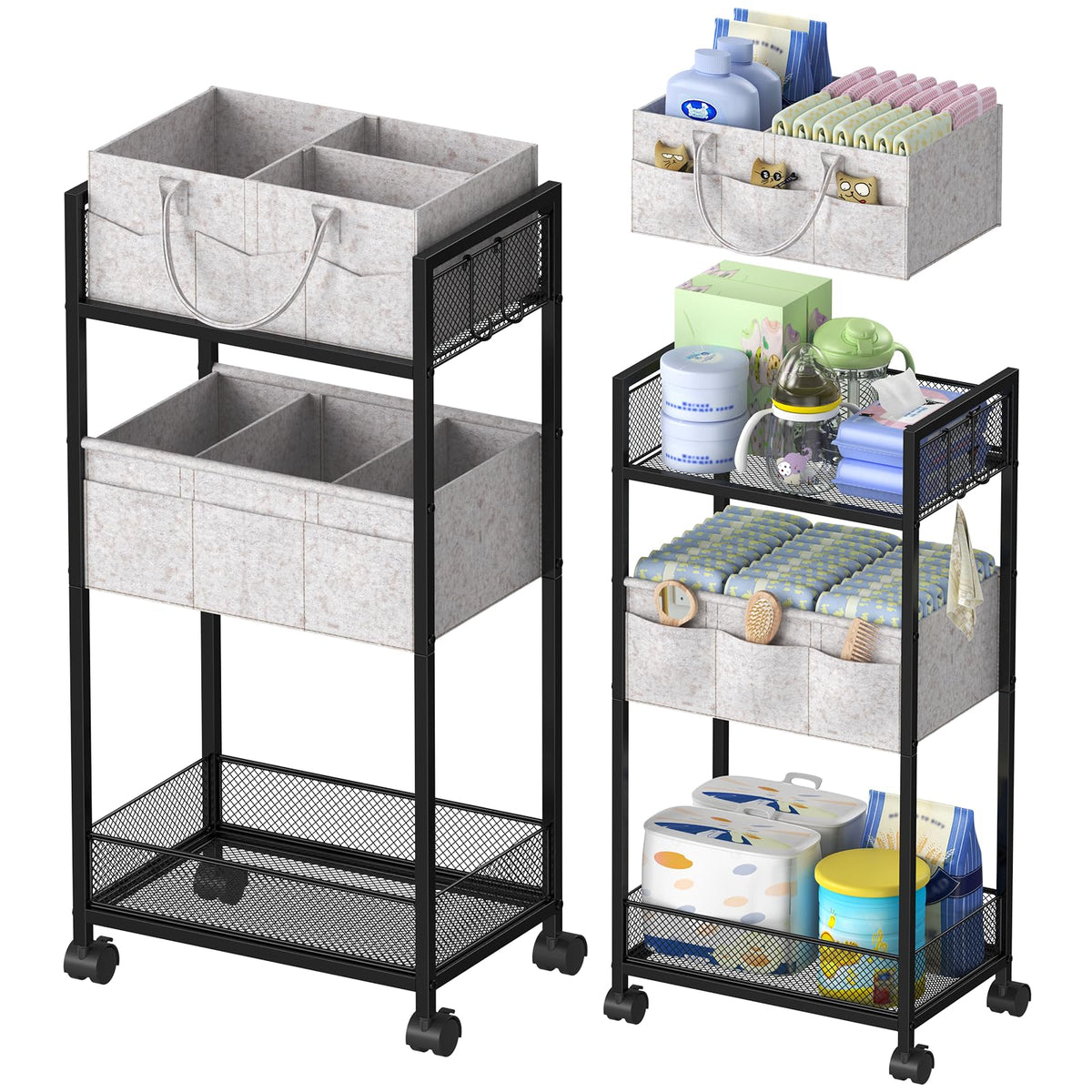 VEESUN 2In1 diaper caddy cart top layer detachable for on-the-go essentials