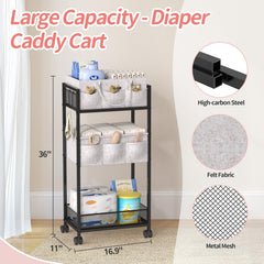 VEESUN rolling diaper cart with 360° wheels for easy mobility around the nursery