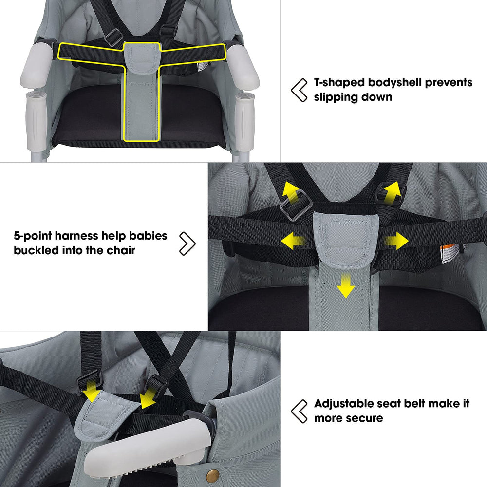 VEEYOO folding travel high chair packs flat for compact, portable trips