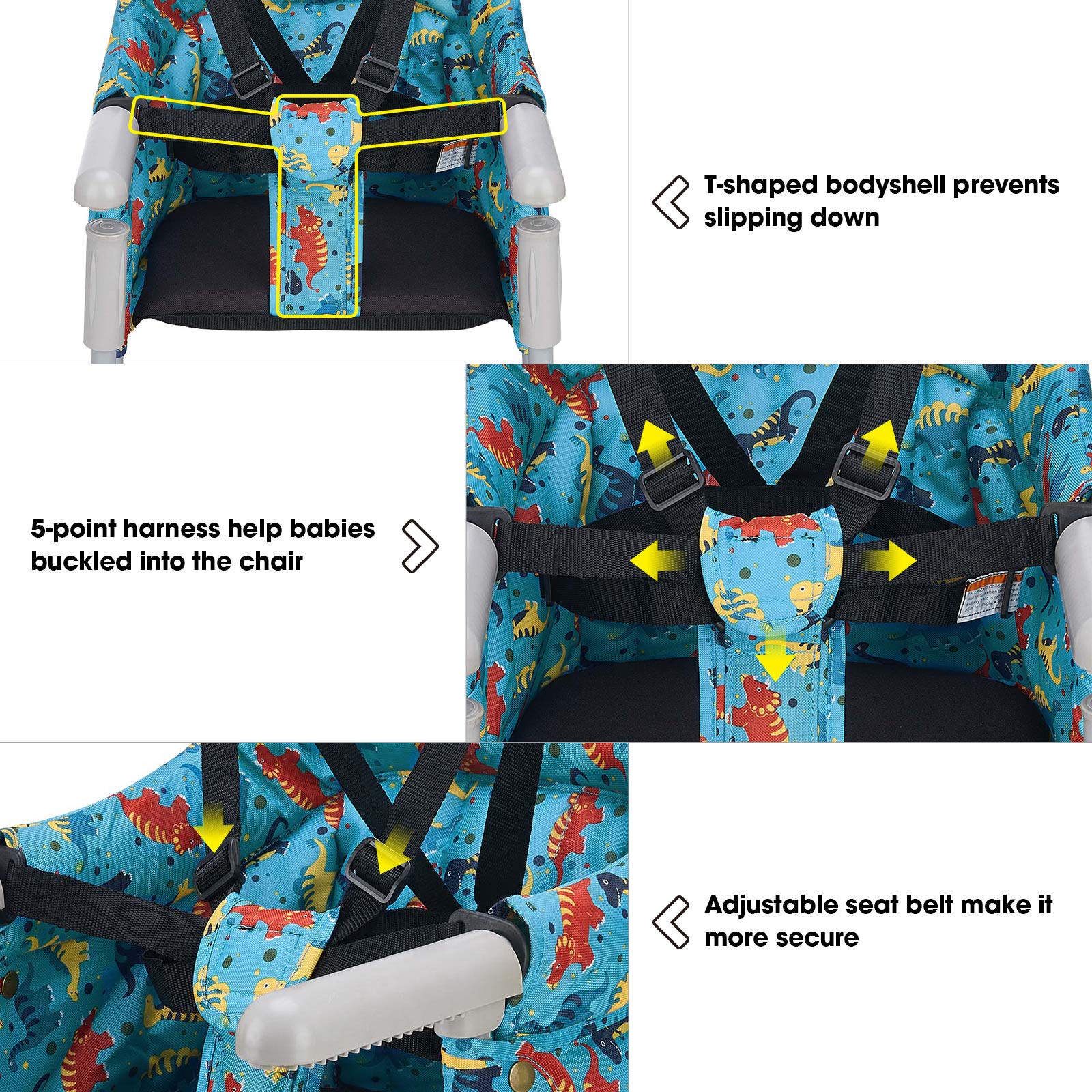 VEEYOO Hook On Chair 5-point harness keeps your child safely seated.