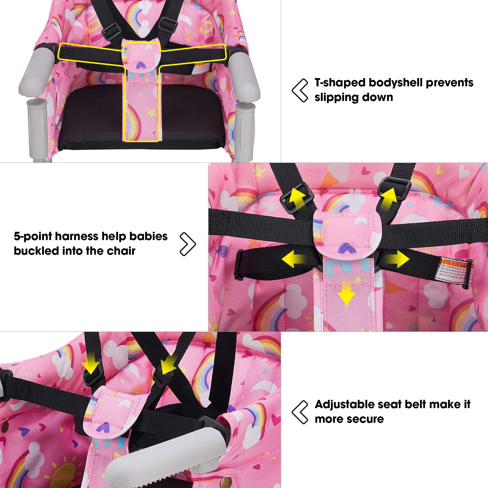 VEEYOO hook-on chair five-point harness secures baby during meals