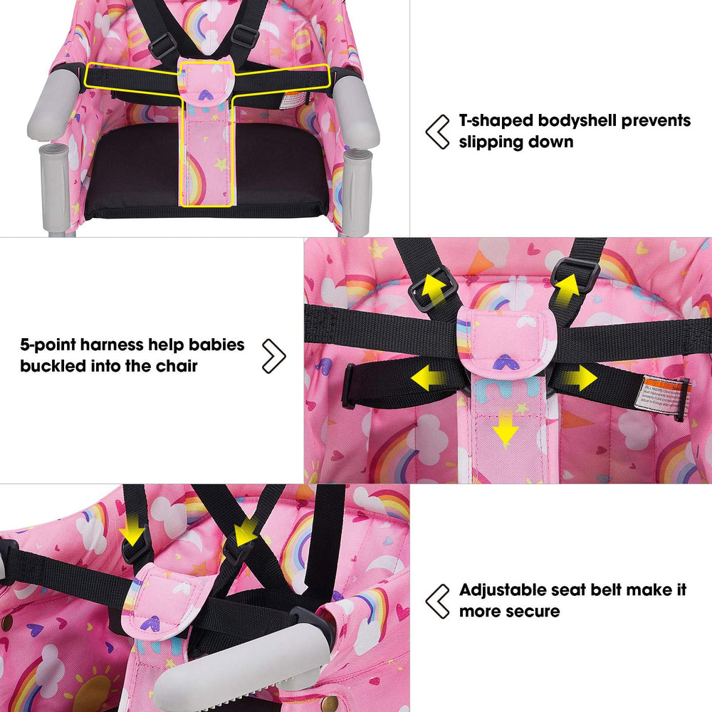 VEEYOO hook-on chair five-point harness secures baby during meals