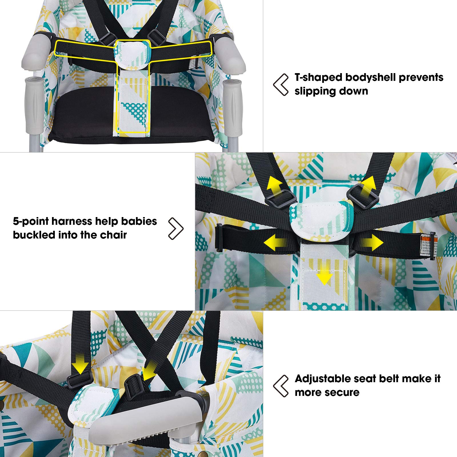 VEEYOO Hook On Chair 5-point harness helps keep little one safely seated