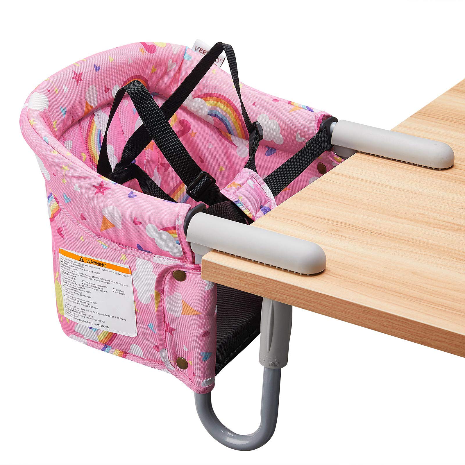 VEEYOO hook-on chair setup attached to table for convenient family meals