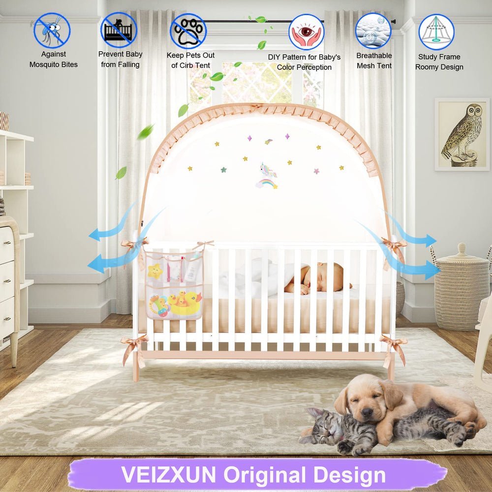 VEIZXUN breathable mosquito-net fabric ensures airy crib environment