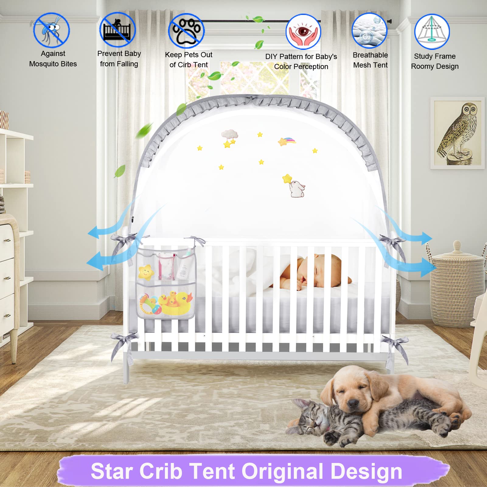 VEIZXUN crib tent travel-pack shows compact folding for trips