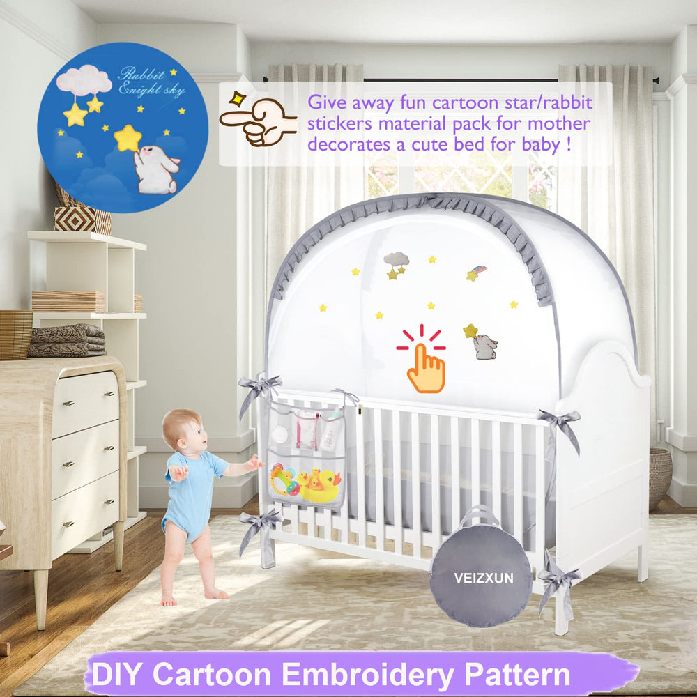 VEIZXUN crib tent embroidery stickers decorate for cute bedtime ambiance