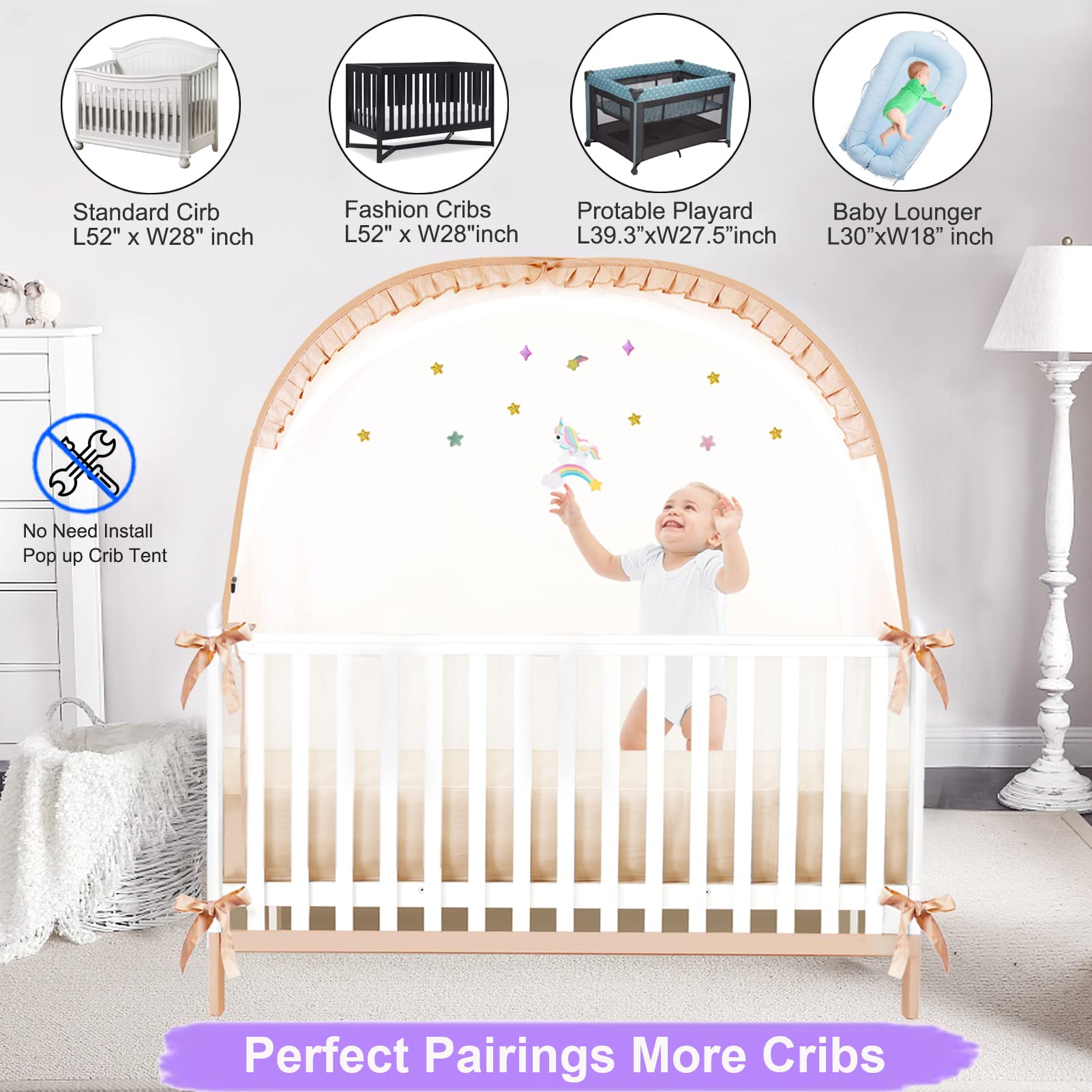 VEIZXUN pop-up crib tent setup in seconds for hassle-free travel