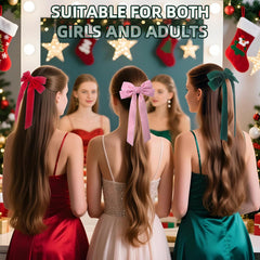 Velvet Bows Hair Clips in light pink provide soft, approachable outfits for all-day wear
