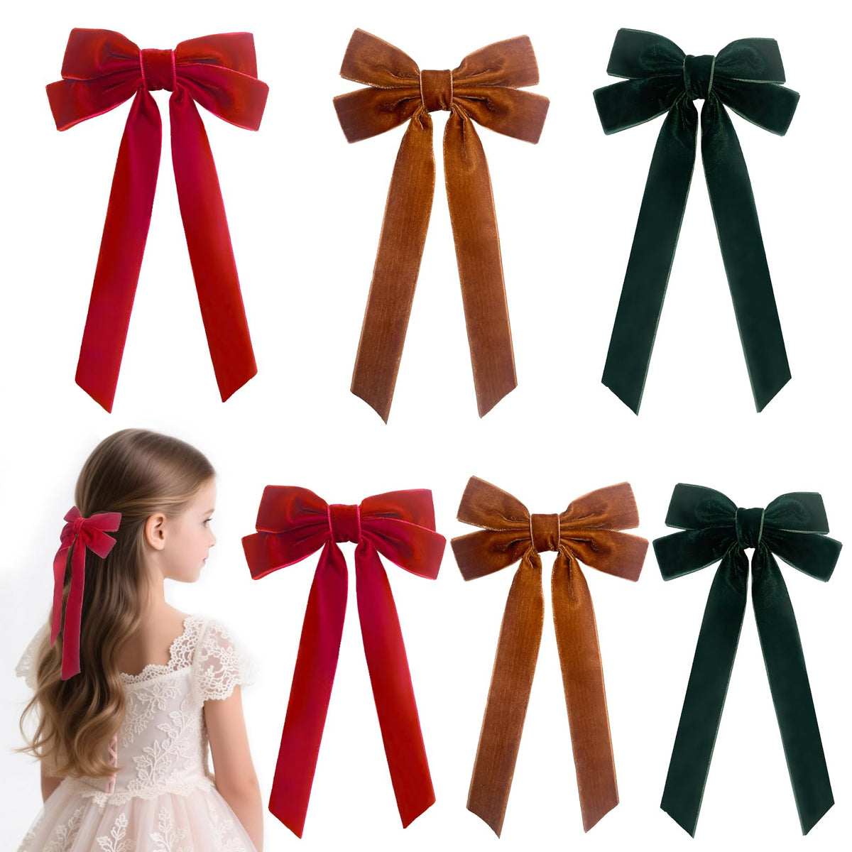 Velvet Bows Hair Clip red front view delivering soft shine for festive hairstyles