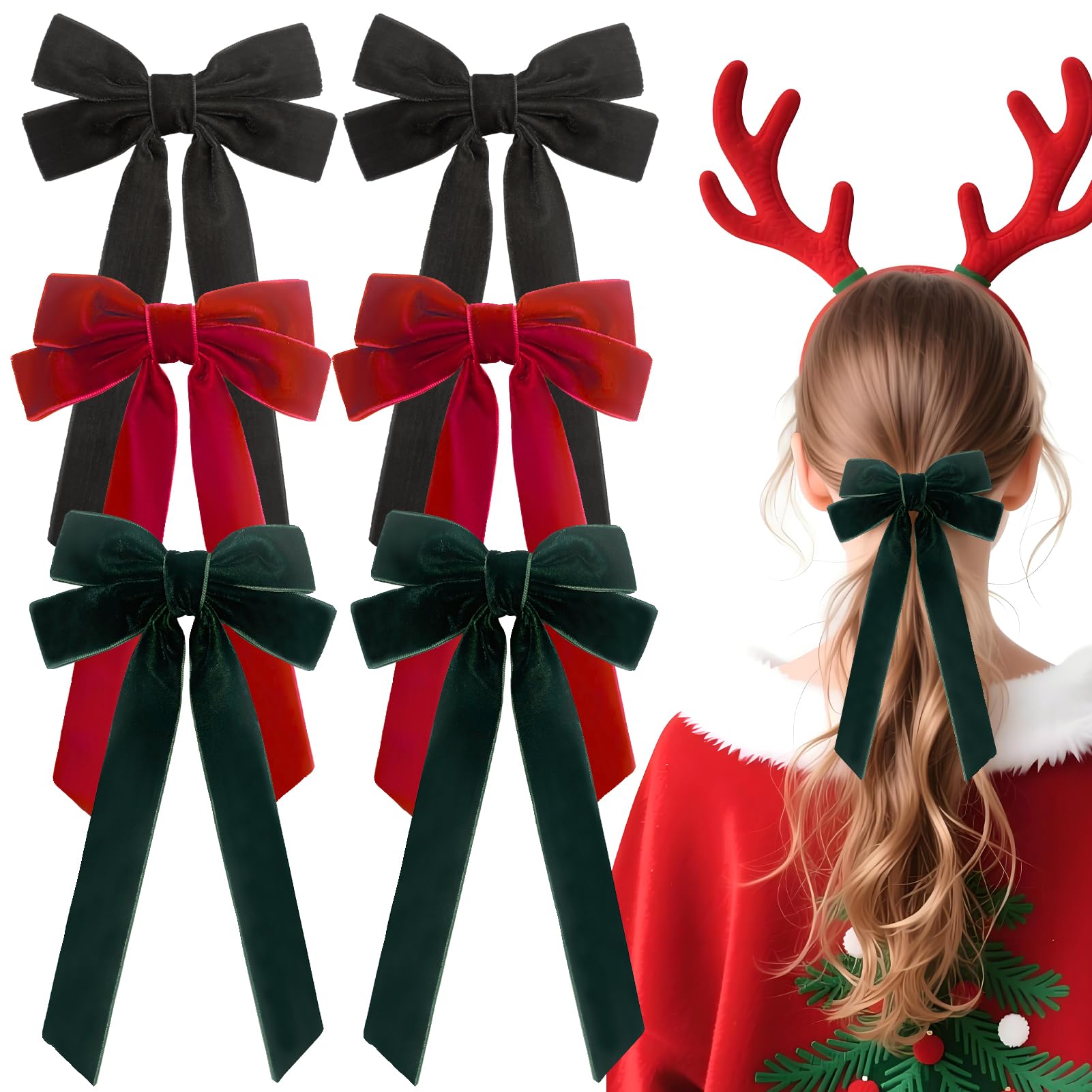 Velvet Bows Hair Clip red on hair for festive style with secure hold.